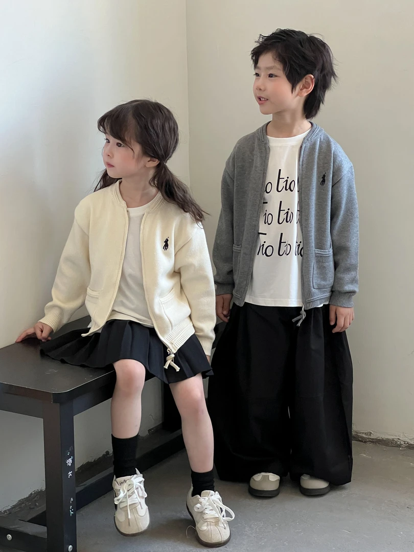 儿童开衫毛衣2025春秋新款男女童开衫上衣潮牌宝宝tb针织外套洋气