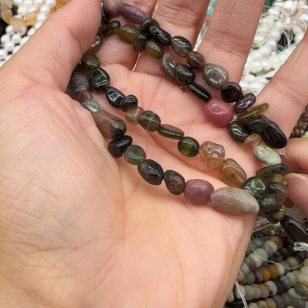 玛瑙/玉髓合金珠宝半成品碧玺原石4-6mm一条