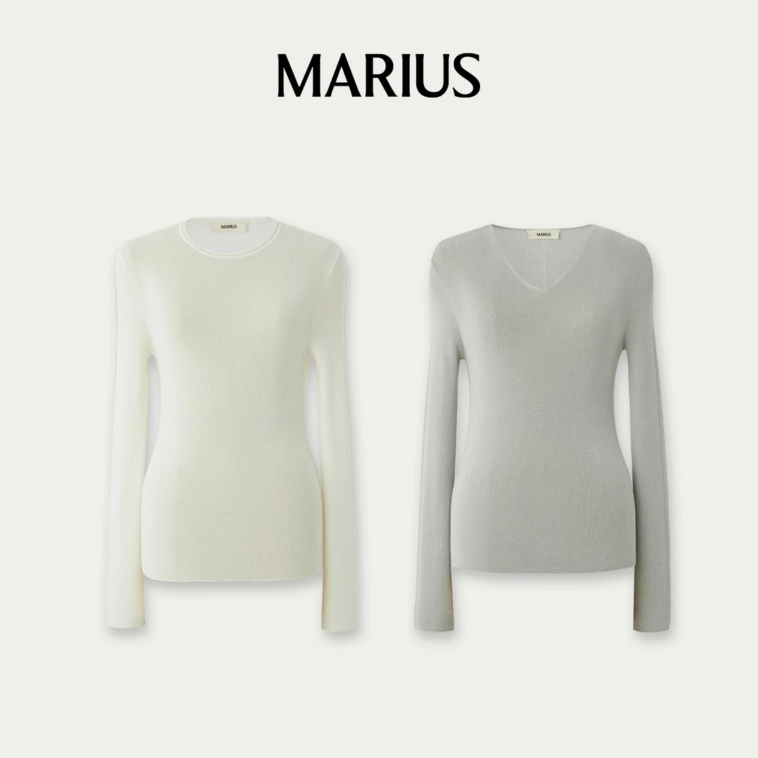 MARIUS"柔光衫"精致珠片半圆打底衫/V领打底衫