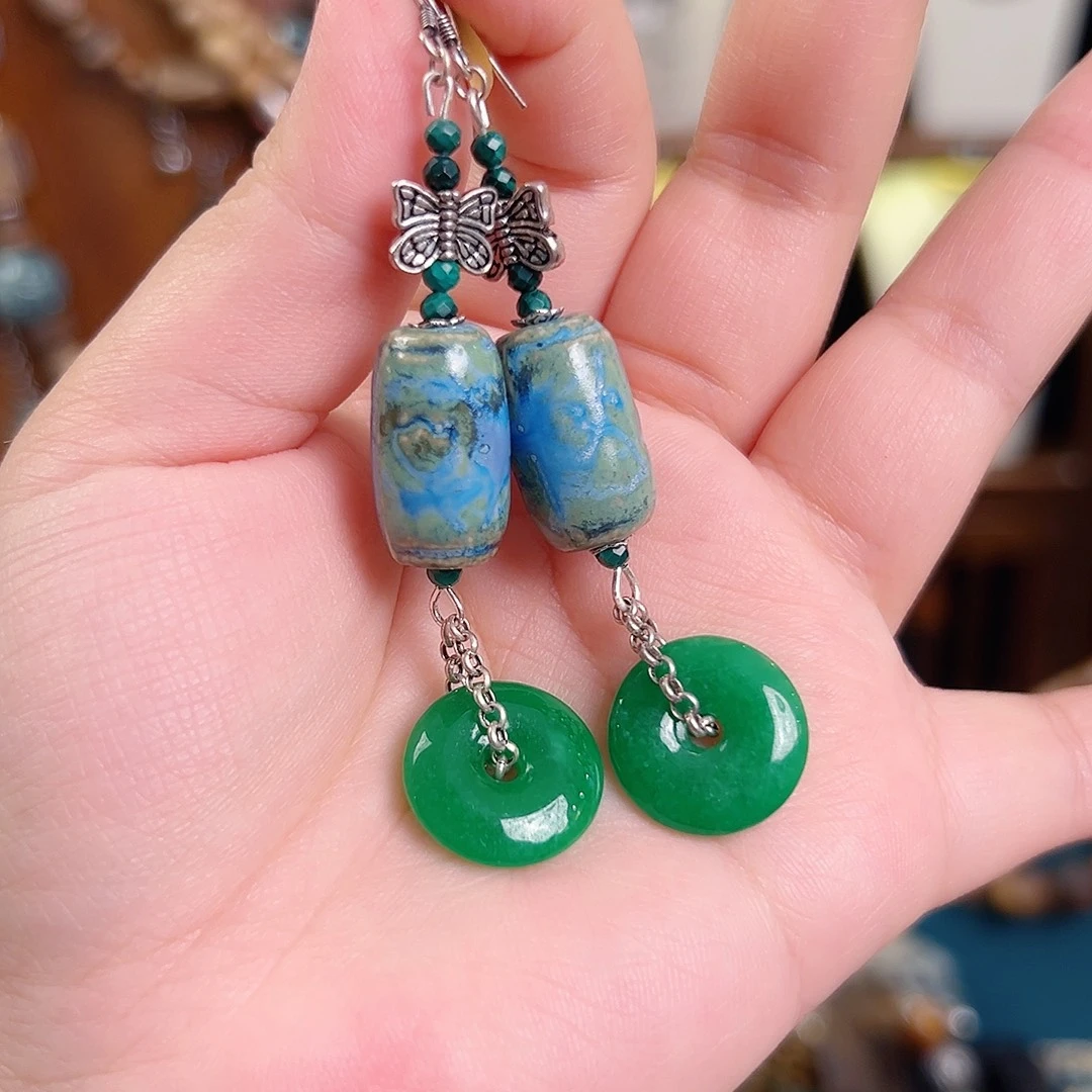 玛瑙银S925镶嵌挂件耳环