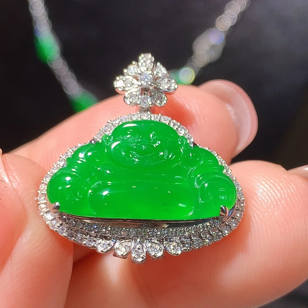 翡翠18K金镶嵌吊坠(不含链)