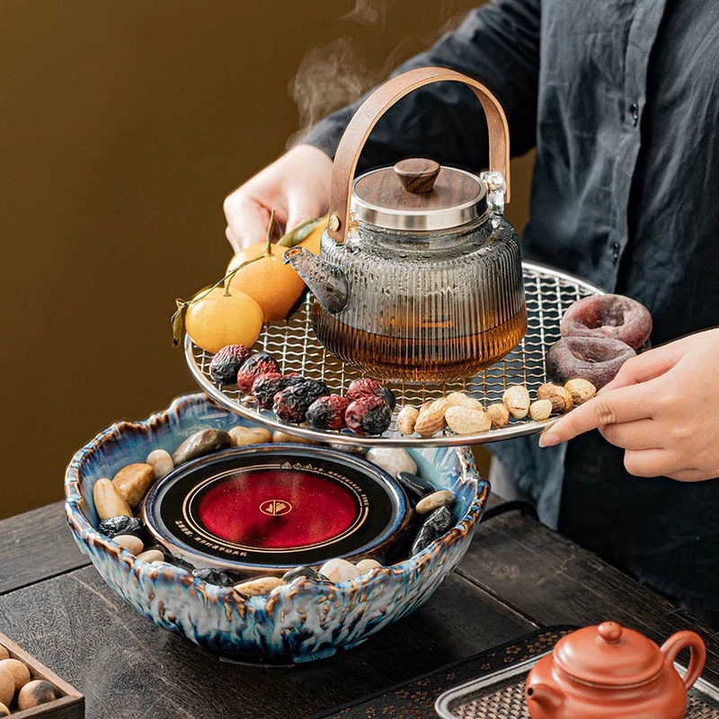 2025新款围炉煮茶器具家用室内全套玻璃茶壶电陶炉烤火炉茶具套装
