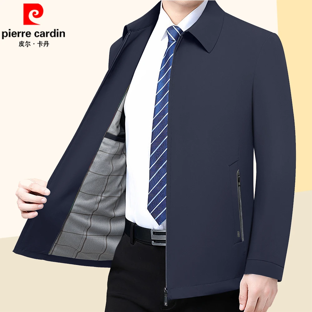 皮尔卡丹2025春秋季高档男士行政夹克纯色翻领外套中年商务男装