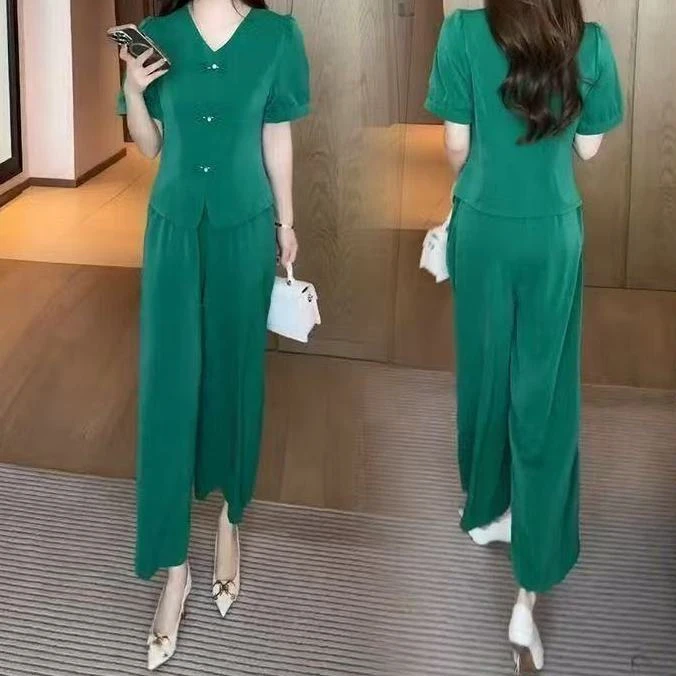 哲希2888通勤风新中式时尚套装韩版套装阔腿裤夏季显瘦夏装