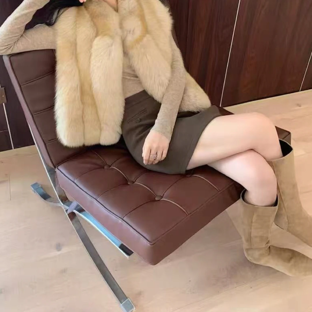 SHIMENGNU/诗梦奴2025新款100%狐狸毛整皮高奢气质皮草马甲