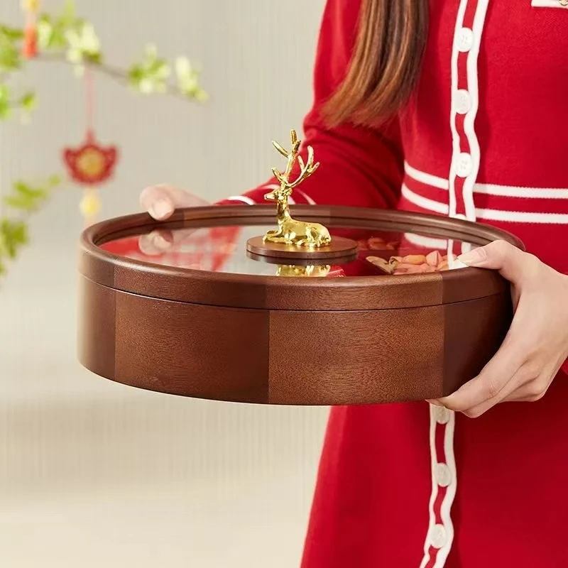 新中式胡桃木干果盘分隔糖果盘实木干果盒家用客厅坚果盒木质盒子