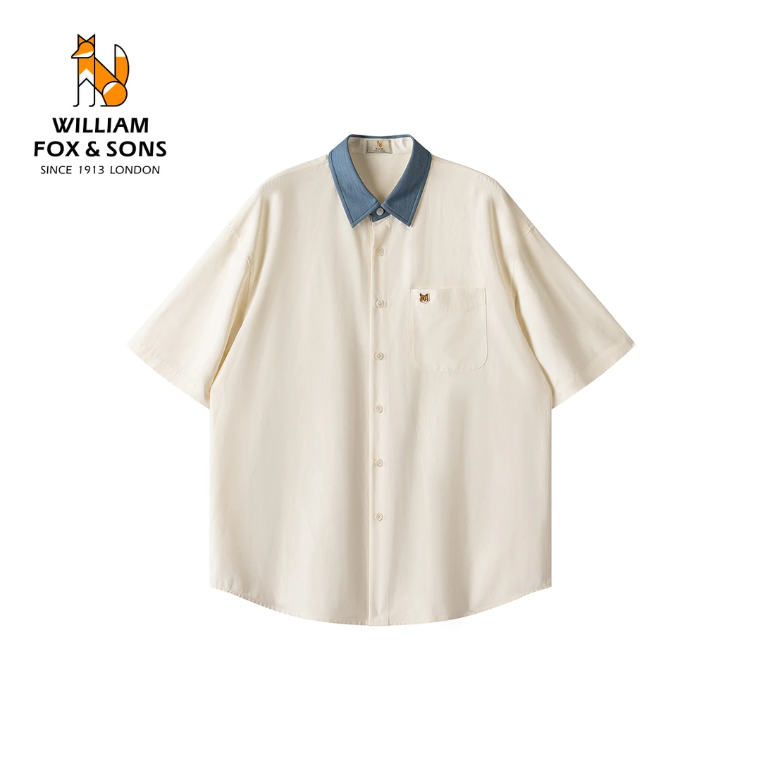 威廉福克斯2025夏季撞色翻领莱赛尔混纺透气凉感休闲短袖衬衫男款