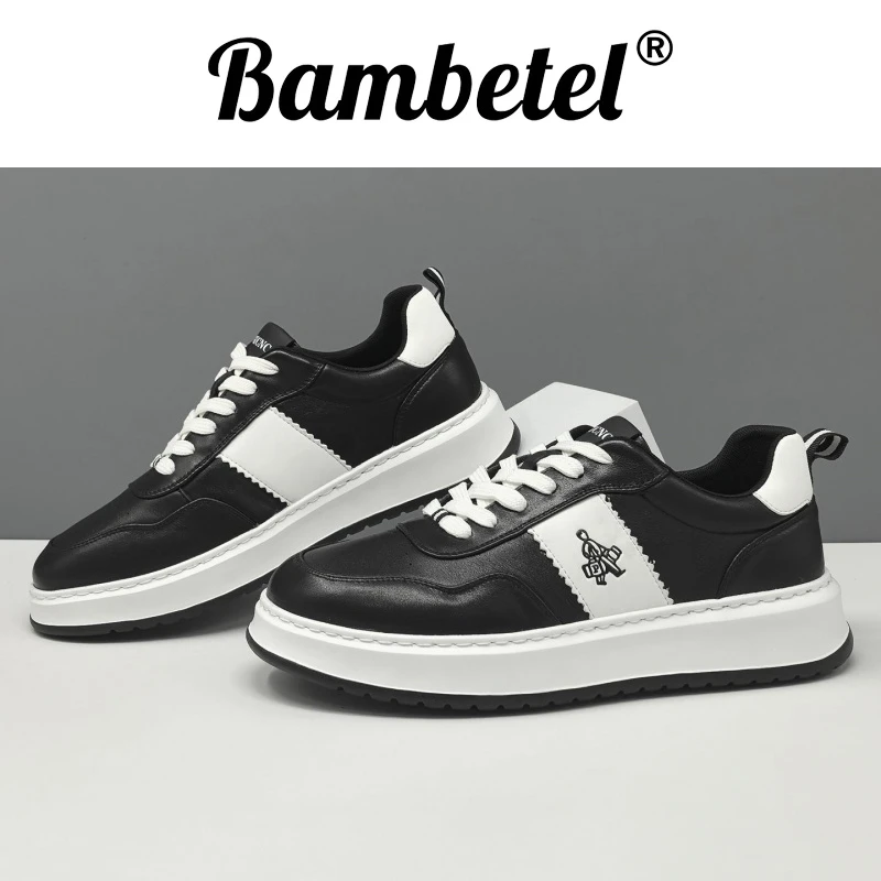 Bambetel小白鞋男款秋季新款头层牛皮男鞋透气厚底百搭时尚运动休