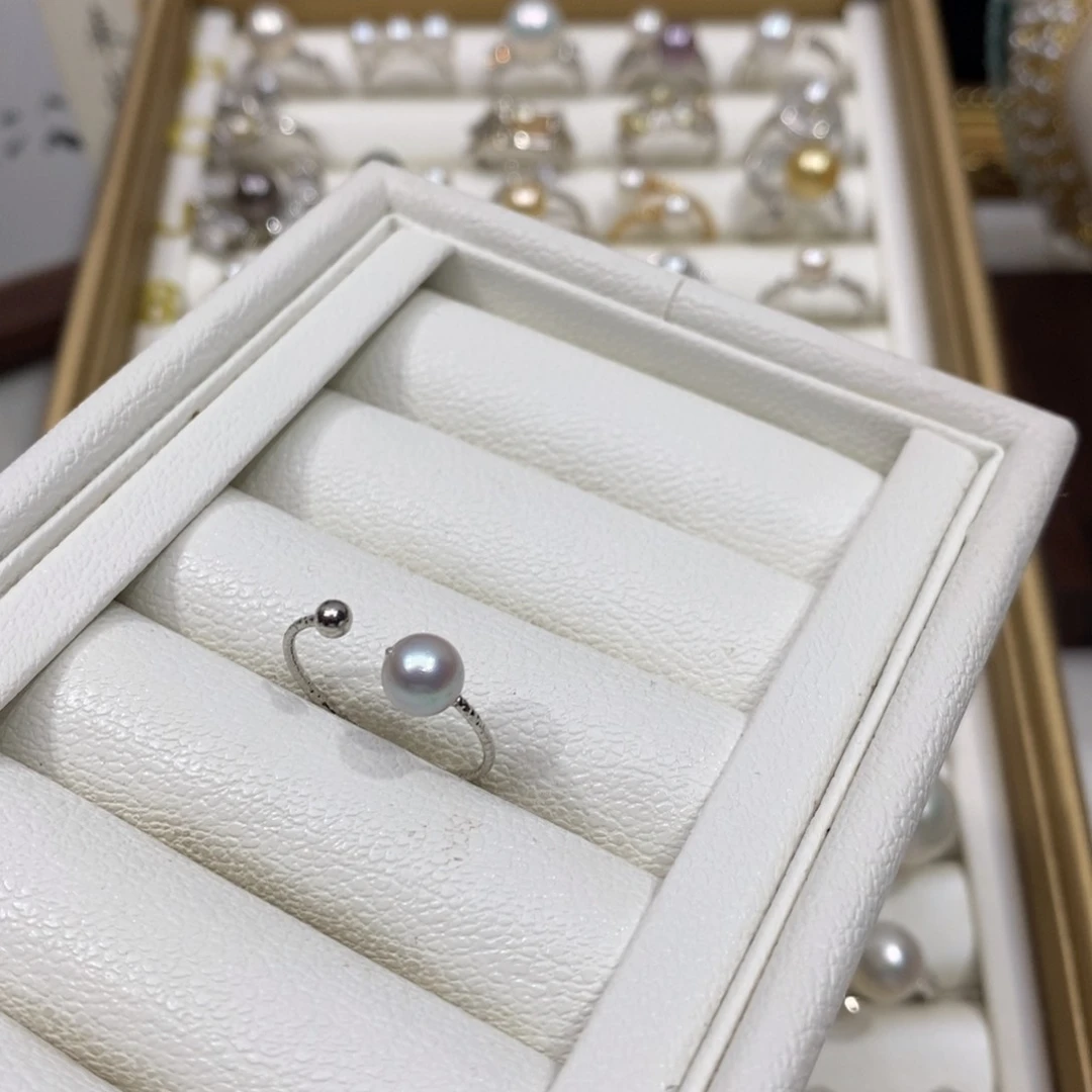 海水珍珠戒指银S925镶嵌6-6.5真多麻