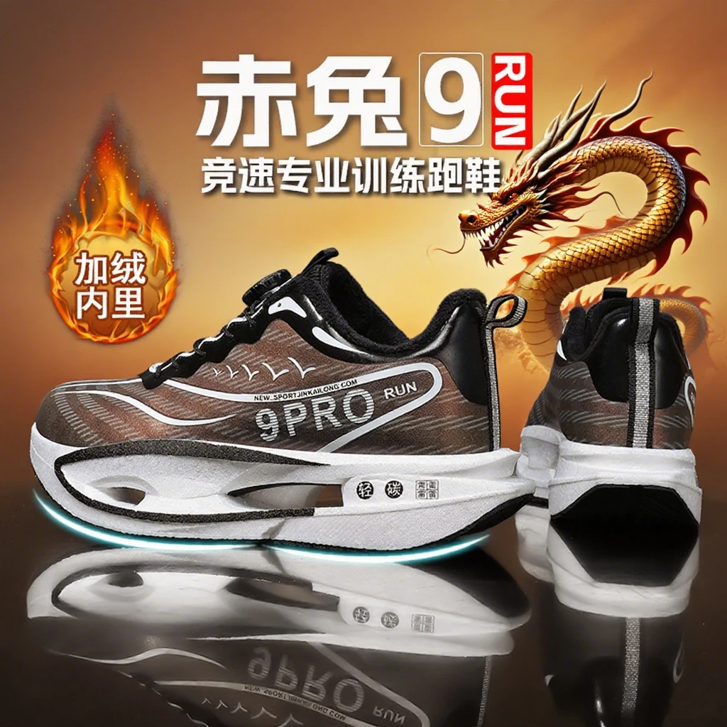 赤兔9pro儿童碳板跑鞋男童冬款皮面加绒保暖防水8防滑15岁运动鞋
