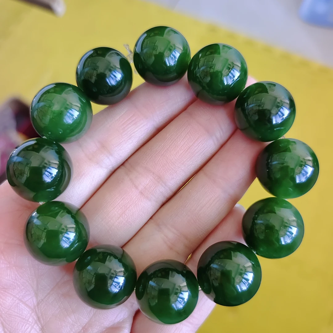 俄罗斯碧玉男士手链18 直径冰底红皮菠菜绿老坑料