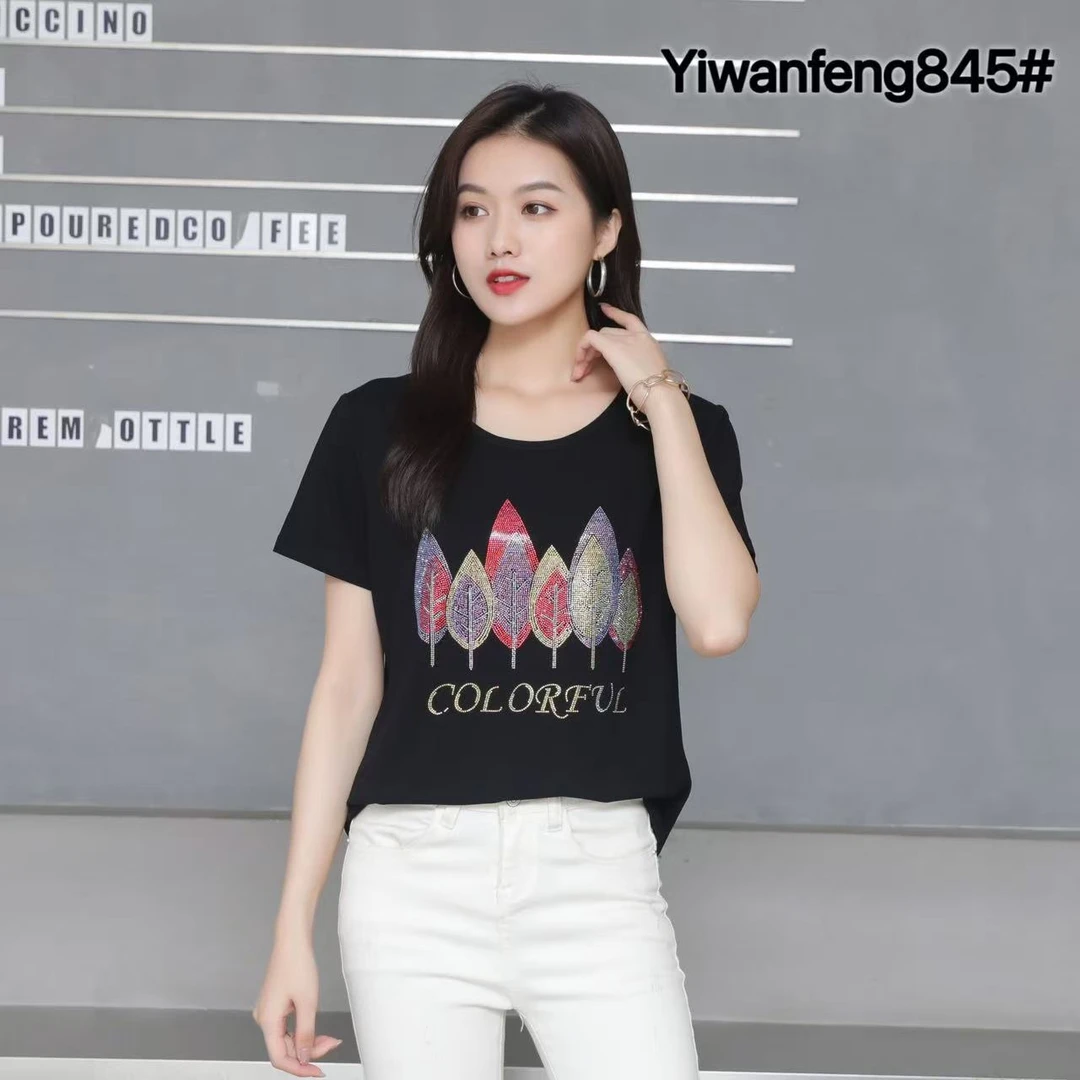 【进口兰精莫代尔防晒圆领T】夏季舒适气质显瘦凉感烫钻短袖t恤-845