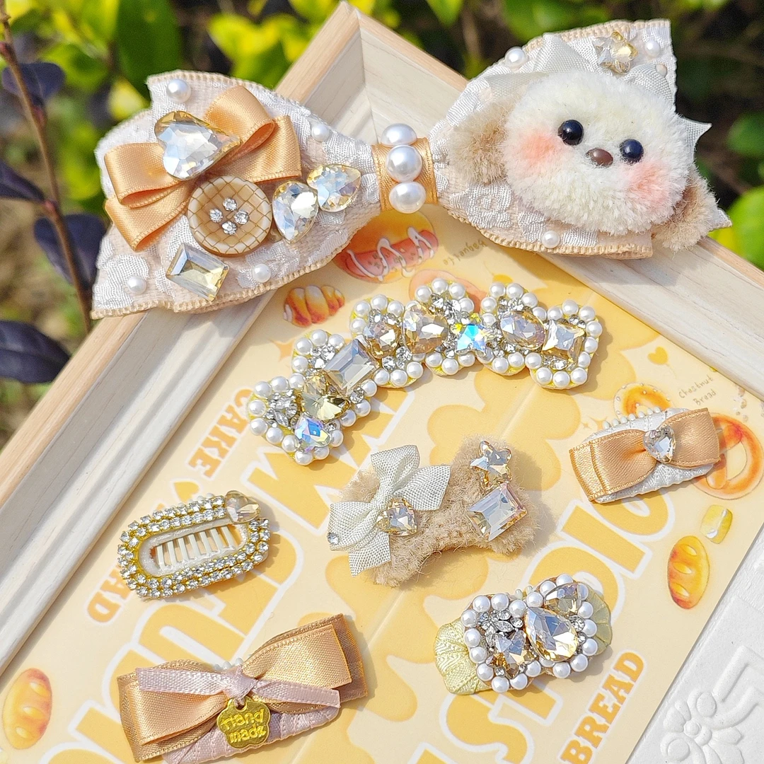 夏季饼饼配色扭扭棒原创宠物专用发饰梳夹头花鼻梁夹马尔济斯西施