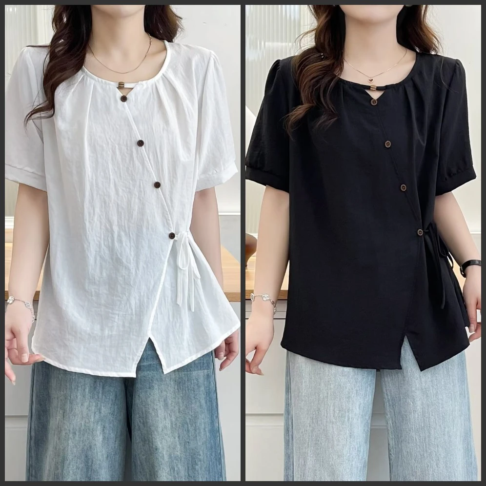 梦冬佳--110-200斤微胖大码女装夏季洋气显瘦纯色短袖上衣小衫T恤