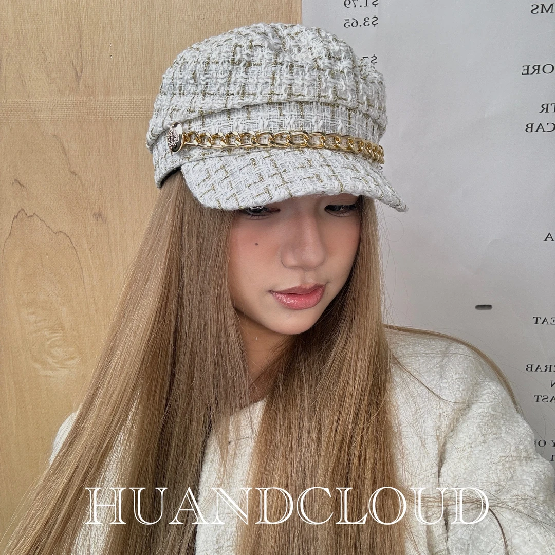 【进口面料】HUANDCHLOUD小香风帽子白色休闲百搭编织秋冬名媛礼帽