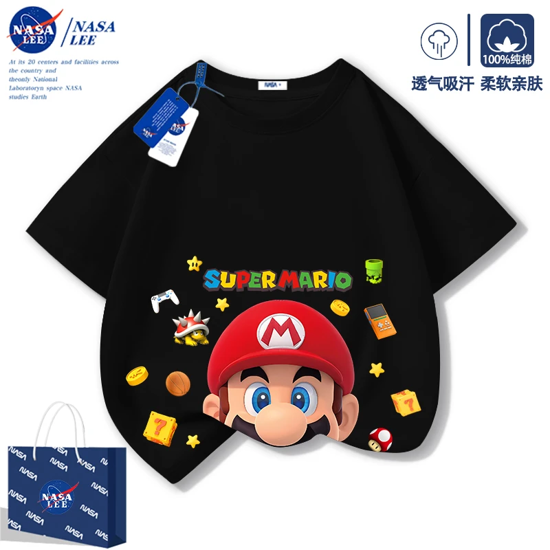 NASA马里奥男童夏装t恤2025新款儿童夏季纯棉短袖中大童半袖上衣