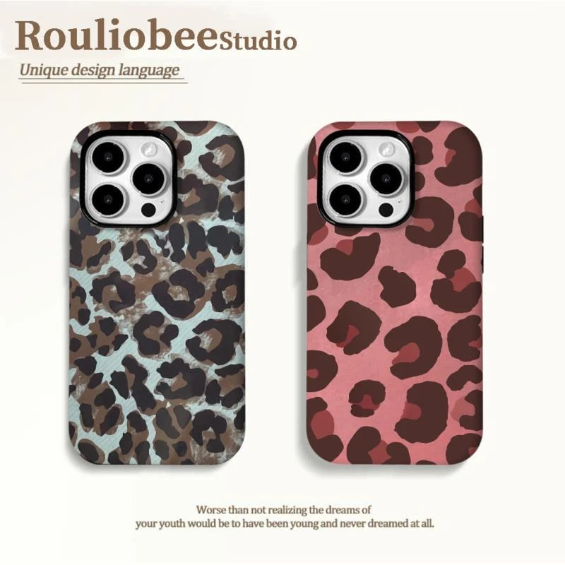 BANCA欧克里里粉色系豹纹适用苹果16/15菲林手机壳华为P70vivo小