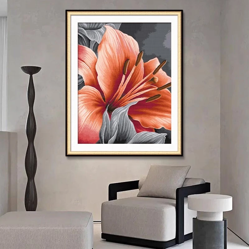 【2025绝版图】KS十字绣橙色百合花满绣37色无勾边手工绣棉线