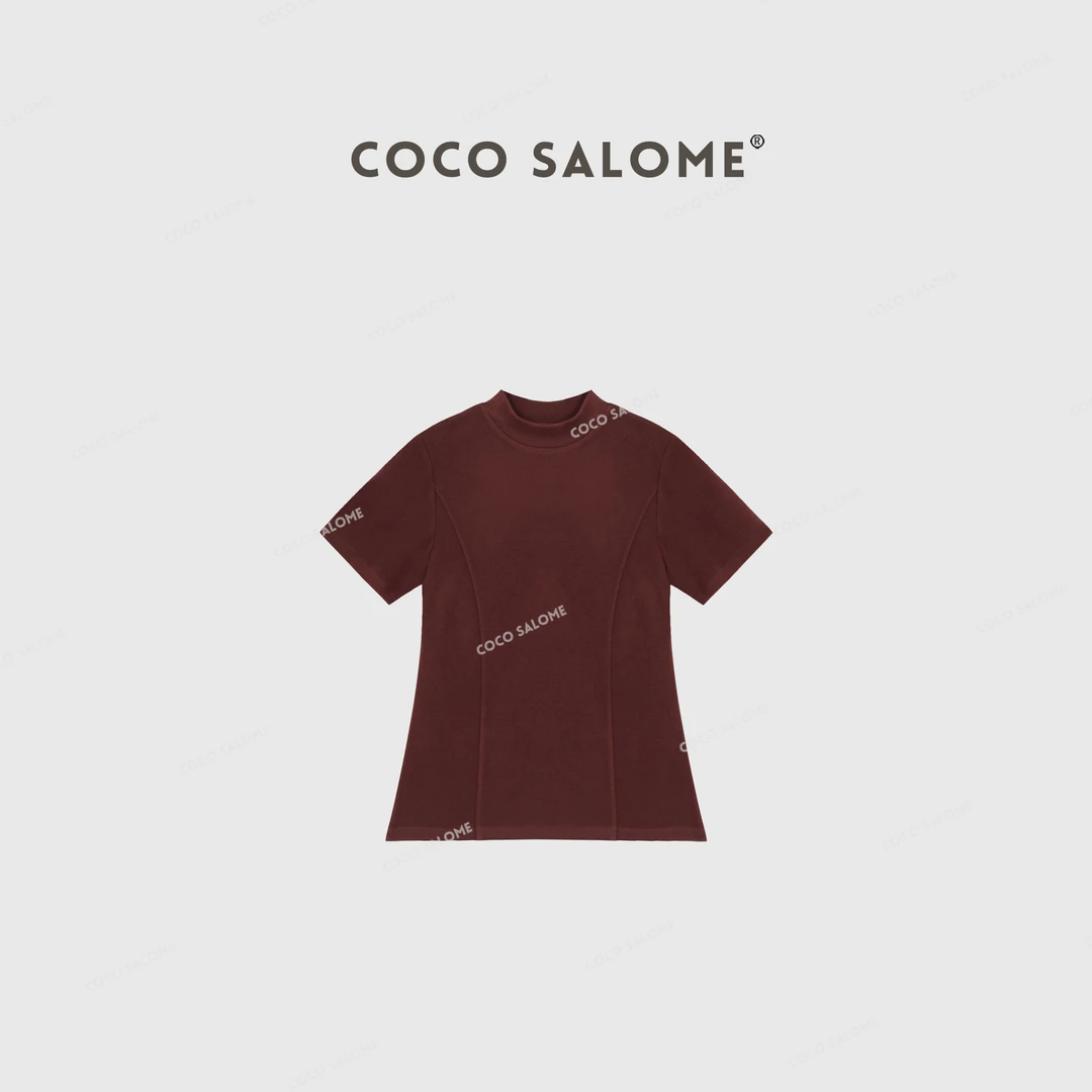 COCO SALOME⑥【半山半岛】秋冬气质德绒小高领立体刺绣休闲短袖523H