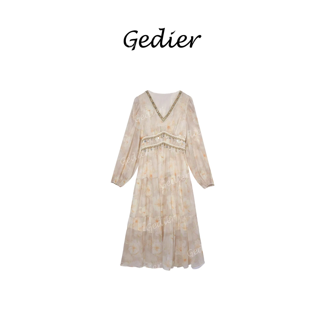 【歌蒂尔Gedier】2025年春夏季欧若风 花卉图案V领连衣裙LG520073Y