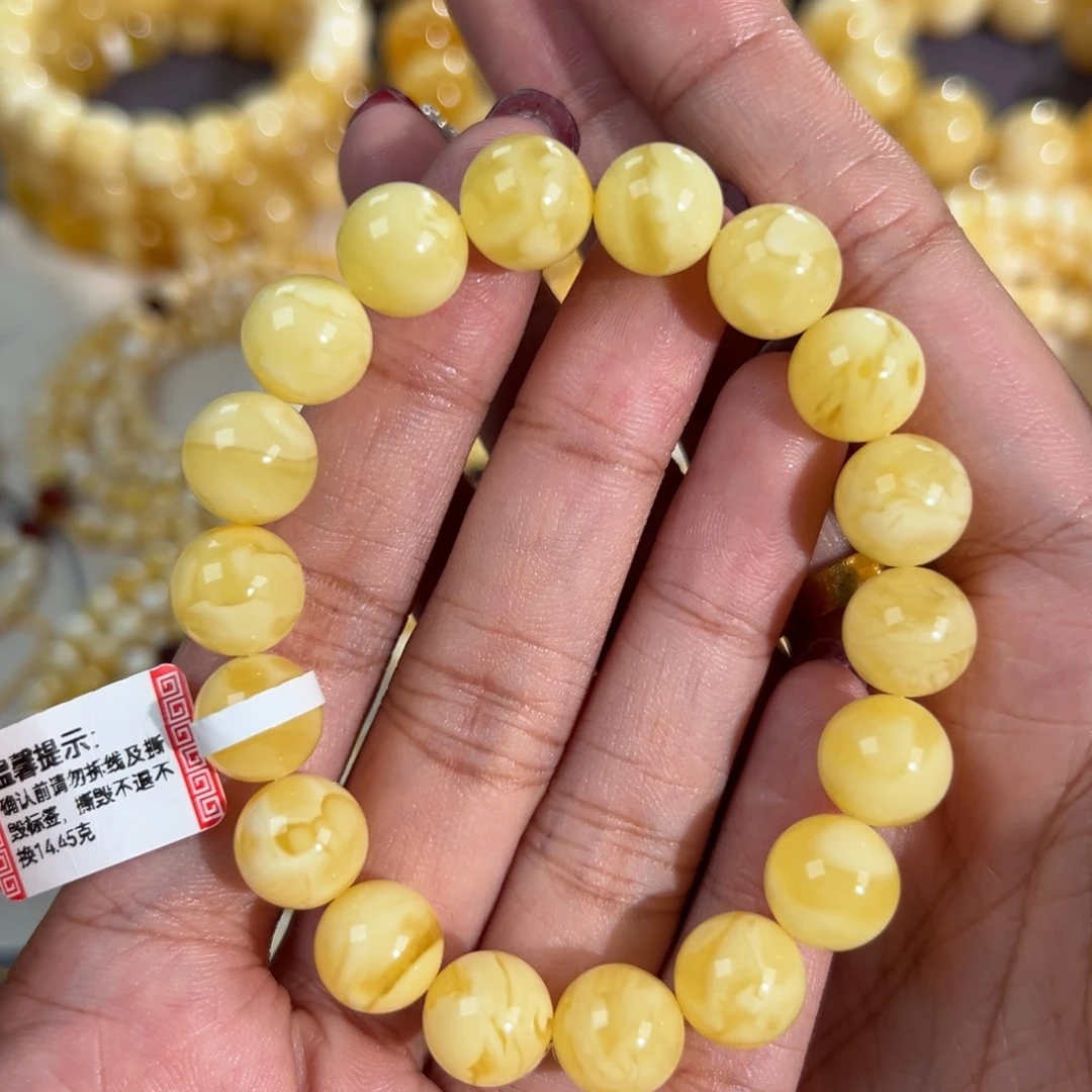 手链琥珀未镶嵌11mm黄白花 14.4