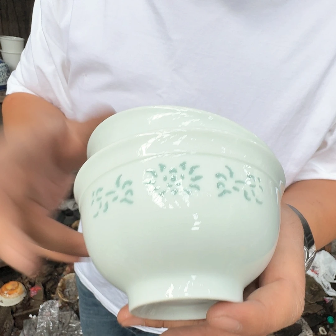 瓷片景德镇陶瓷影青玲珑缠枝莲米饭碗2只