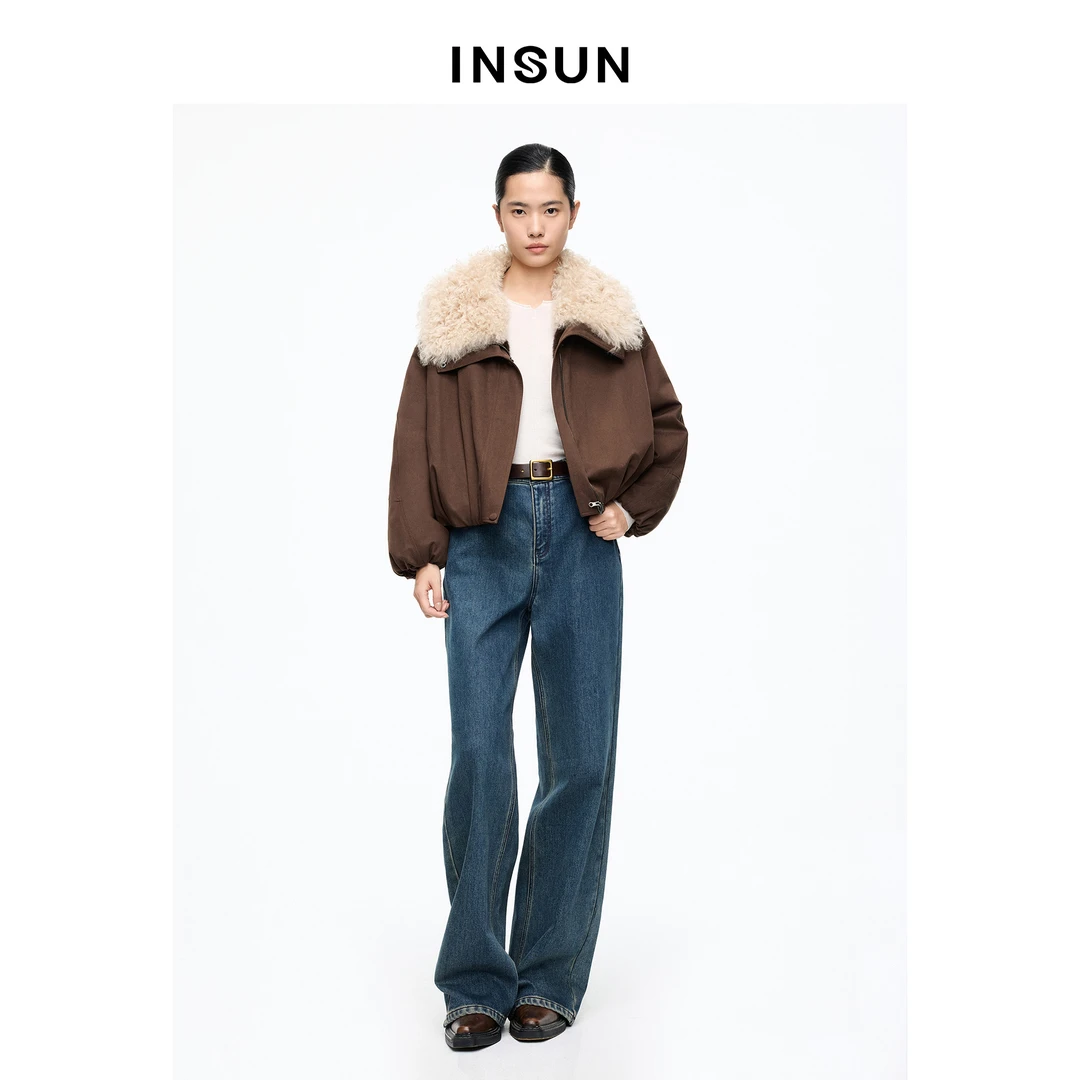 INSUN恩裳专选2026春季复古宽松版型毛绒领休闲派克服