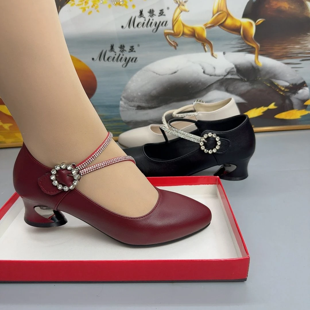 法式小单鞋软皮尖头低跟浅口鞋春夏舒适百搭软底女士不累脚高跟鞋