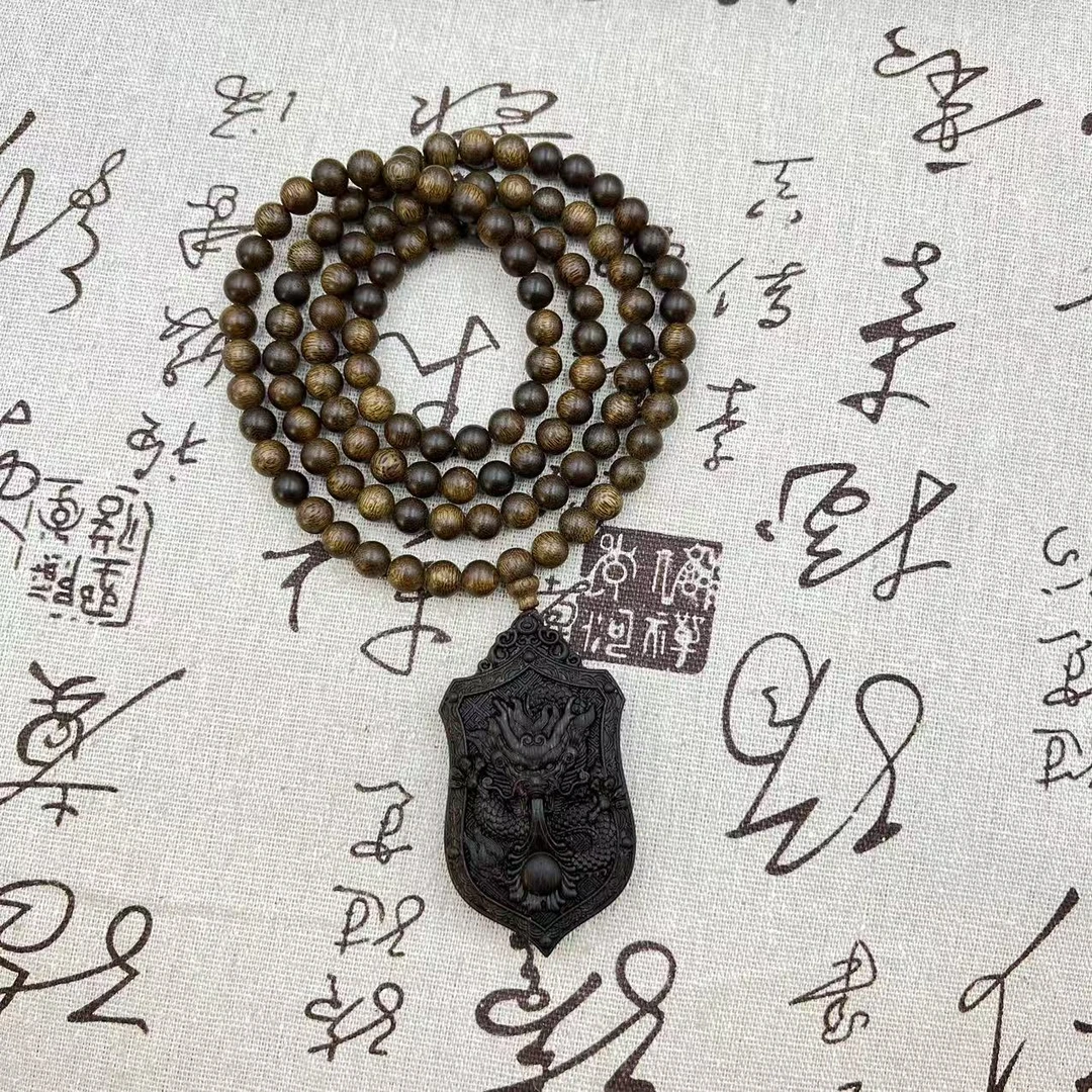 DZY023 沉香圆珠项链搭配沉香木雕刻吊坠 多样性发一件