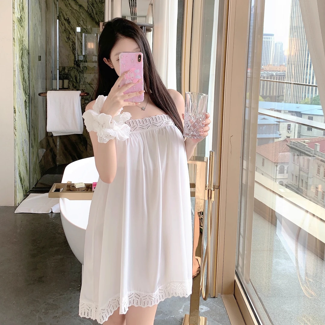 GPSUNLU清纯白月光性感冰丝吊带睡裙夏季纯欲甜美睡衣女款带胸垫