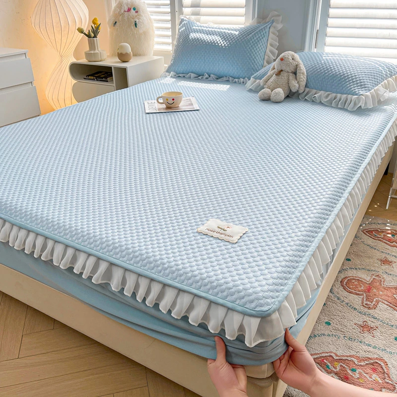 夏季冰豆豆凉席花边床笠款冰丝席家用高档空调席床罩套凉感软席子