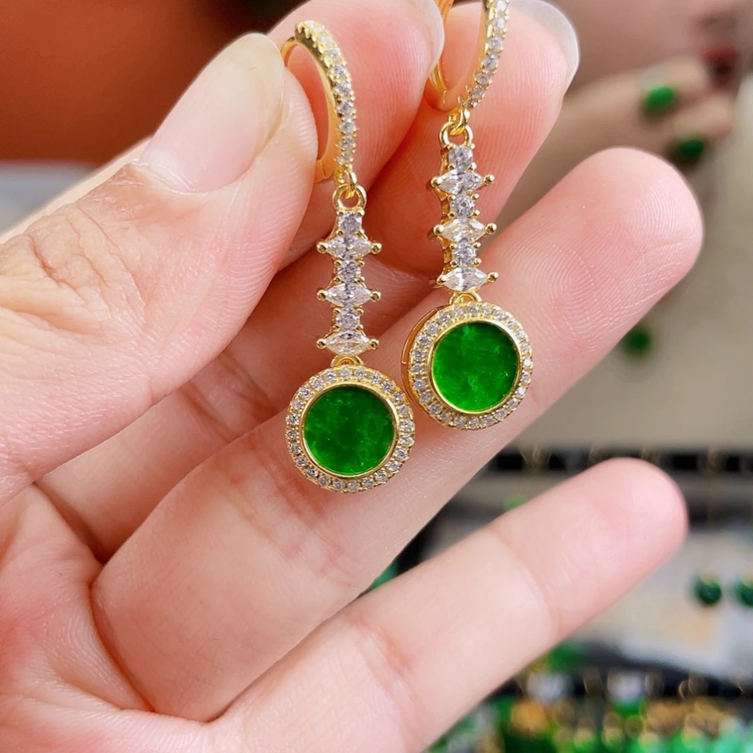 翡翠银S925镶嵌耳饰