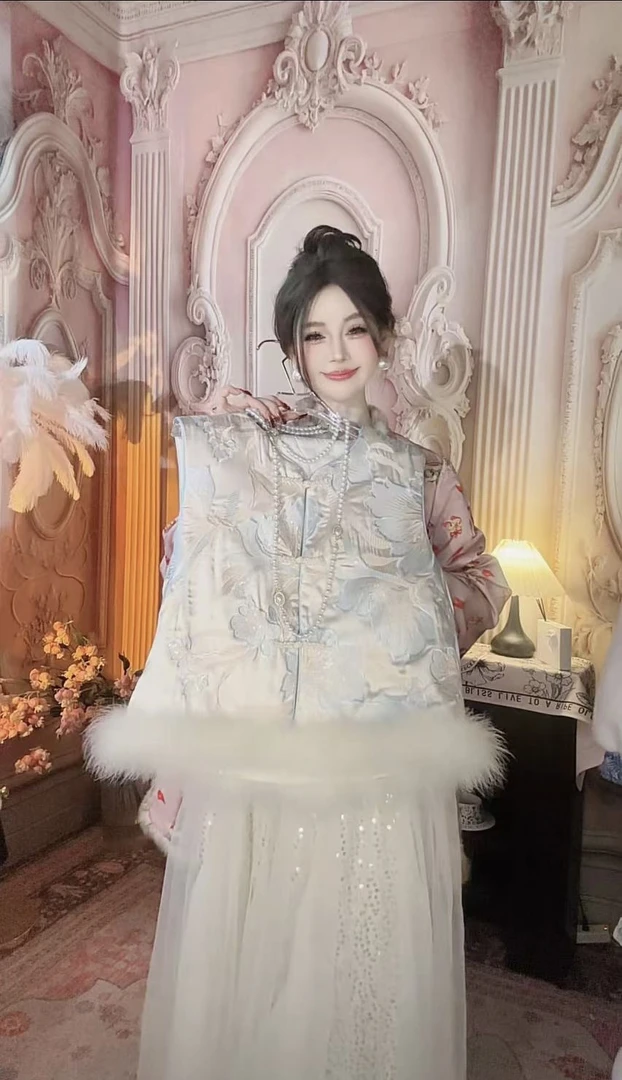 【崔】W0190百搭马甲提花复古中国风中式加厚网红立领时尚秋冬唐装