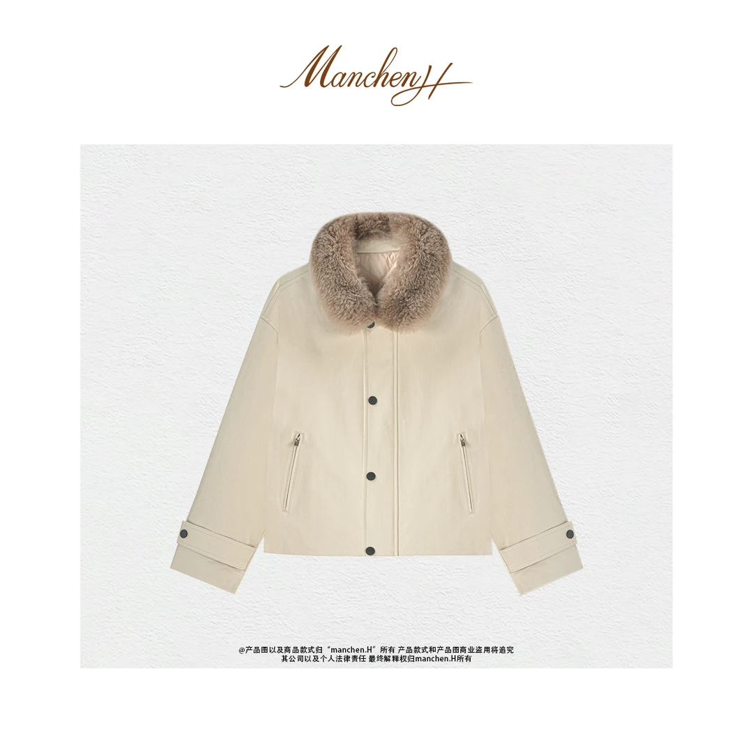 曼辰manchenh"喀什米尔"日本进口科技面料拼毛领3M夹棉外套