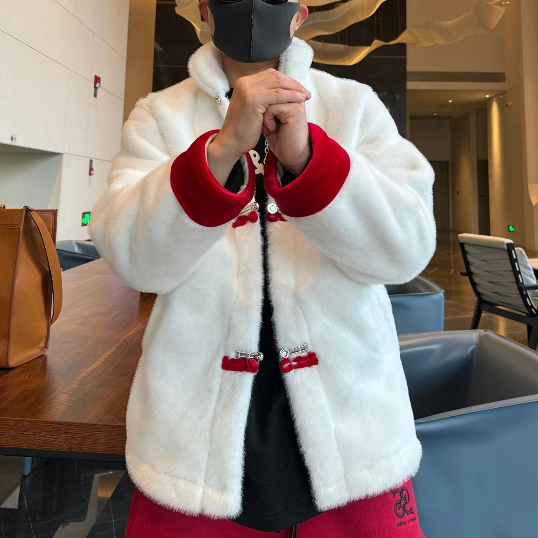 【新年限定】爆款新中国风盘扣撞色洋气外套宽松时尚夹克貂皮男装