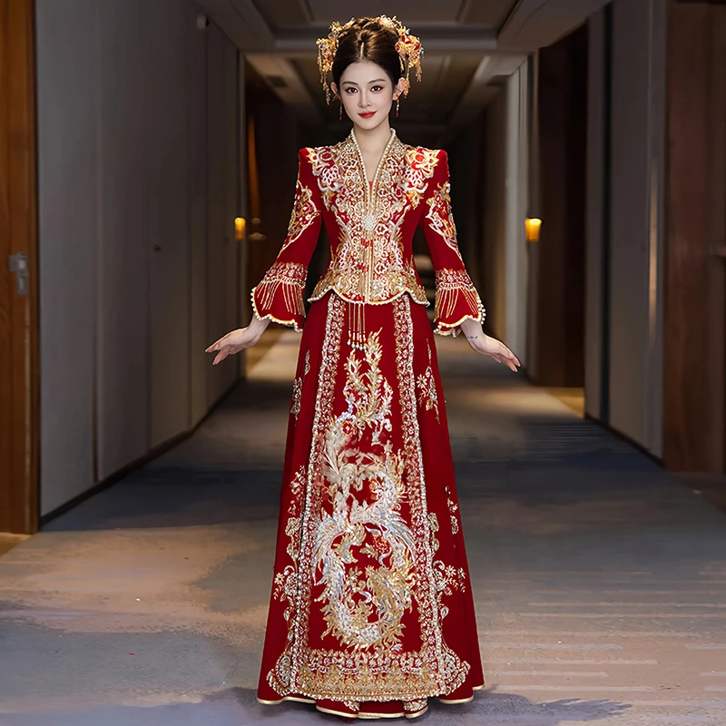 大码秀禾服2025新款胖mm200斤V领新娘中式婚服嫁衣礼服重工出阁服