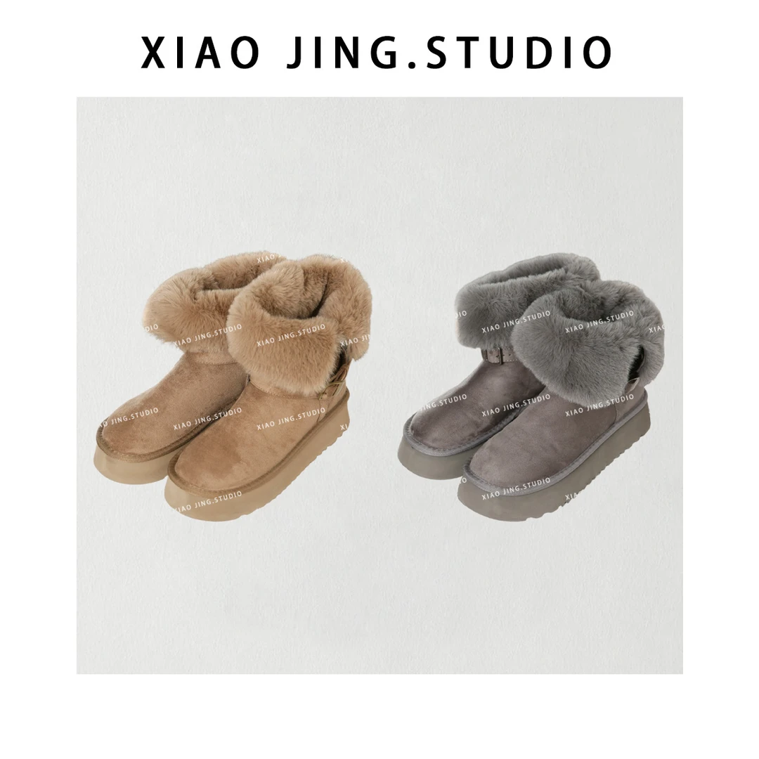 小静静一会【中筒雪地靴】2025冬款极简百搭厚底加毛靴子 2511C7925