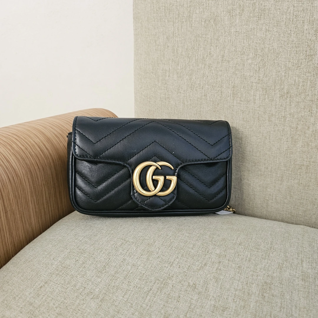 95新 GUCCI/古驰 600296 古驰黑金马蒙迷你单肩包