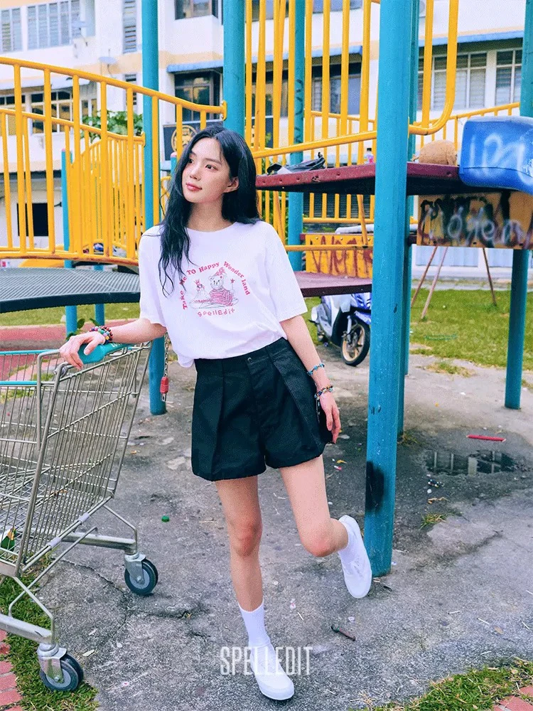 SP2025夏季新品捏褶泡泡短裤宽松阔腿工装复古口袋裤子女（原单）