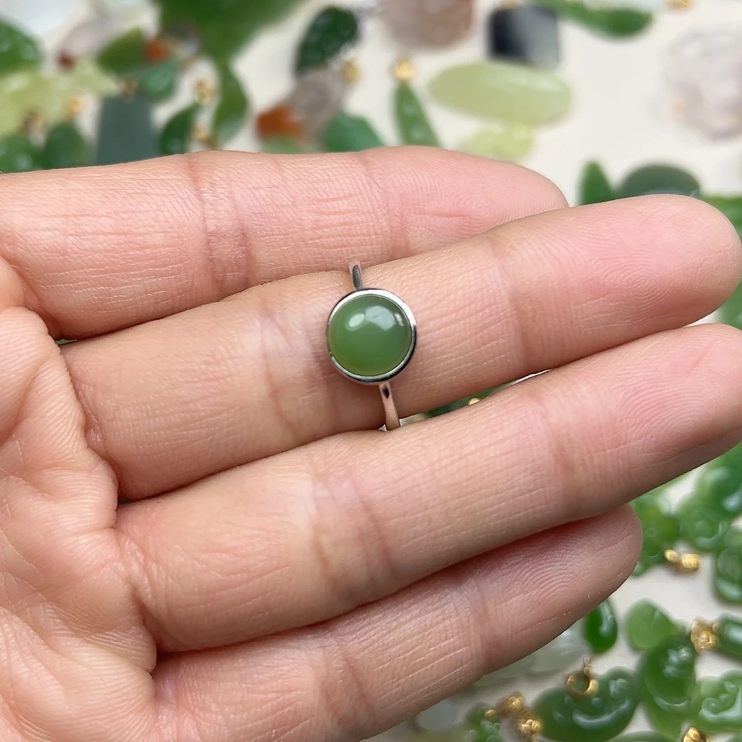 和田玉（碧玉）戒指银S925镶嵌一**秀