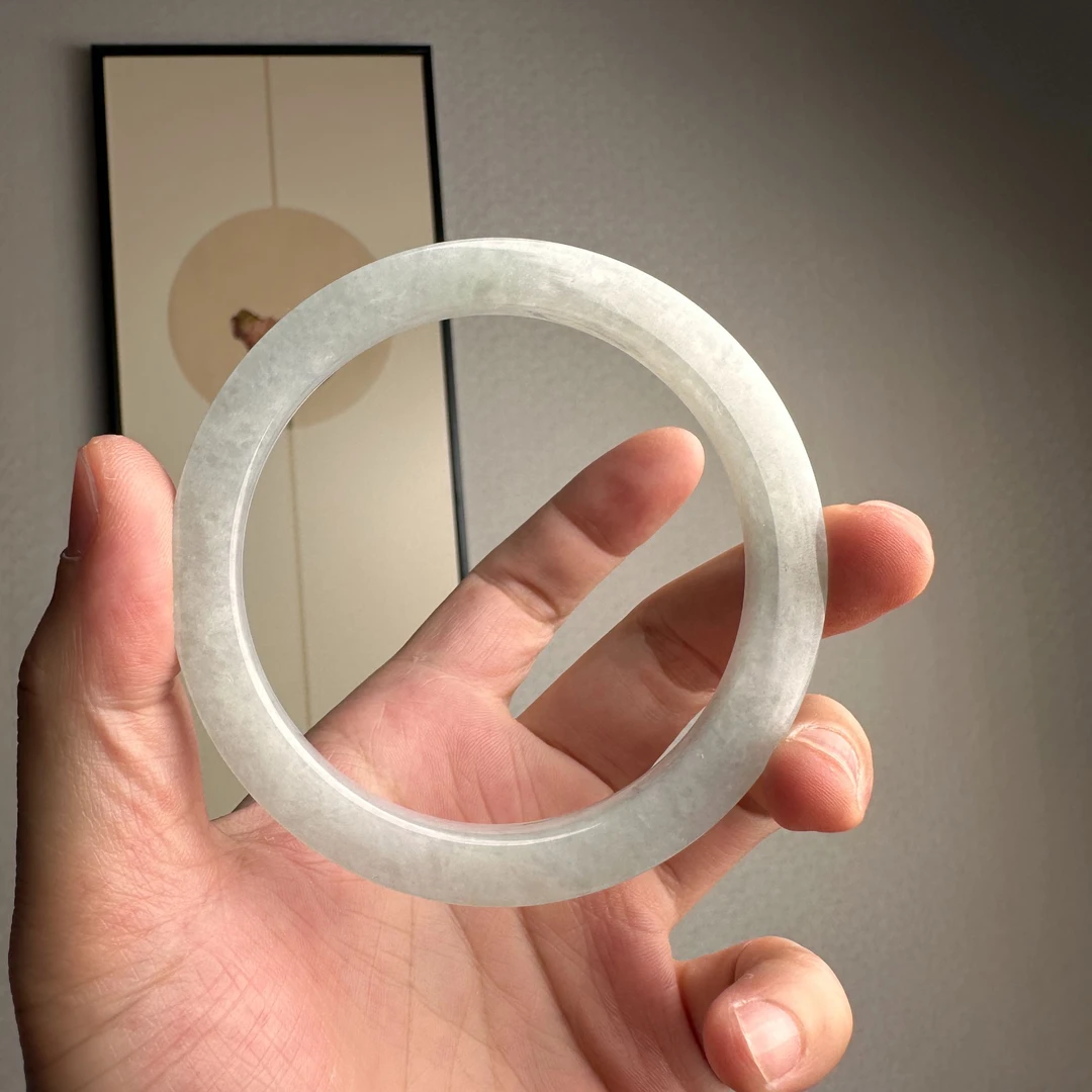 孤品.无暇.无包容.天然缅甸A货翡翠,白冰方镯.圈口64.8*8.0*.8.0