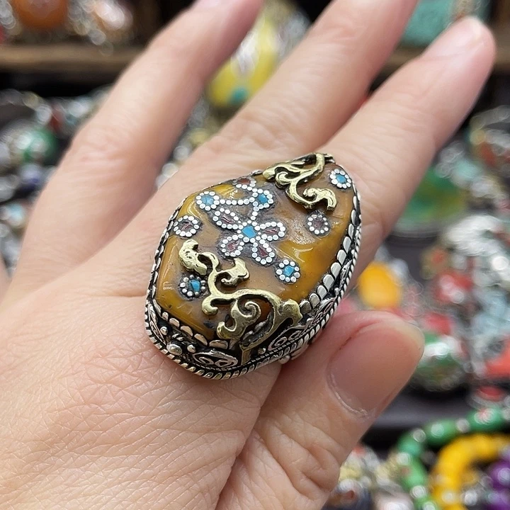 银S925镶嵌蜜蜡戒指