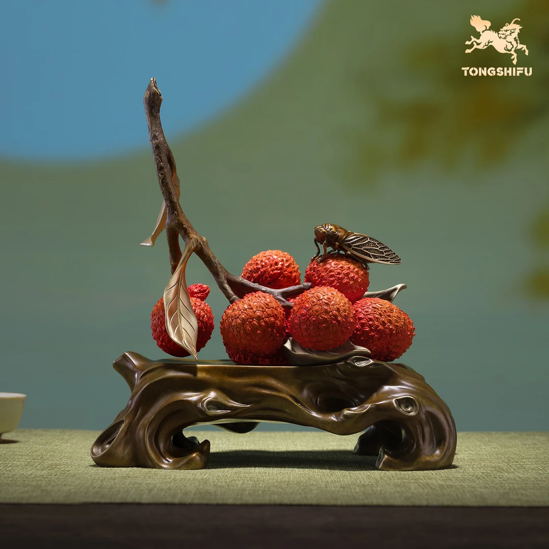 铜师傅《名利双收》客厅办公室酒柜铜荔枝摆件 乔迁新居礼物装饰品