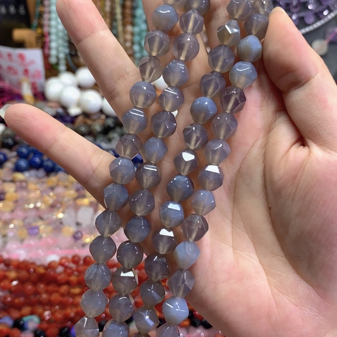 未镶嵌玛瑙/玉髓珠宝半成品灰玛瑙万切一条卡10mm