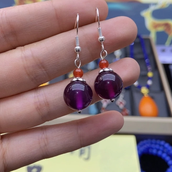 玛瑙/玉髓耳钉银S925镶嵌210