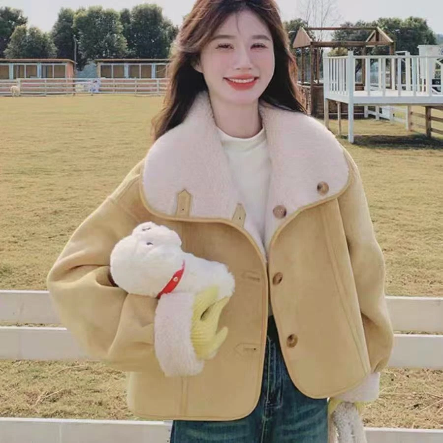 胖胖家*2569新款机车服毛毛一体保暖加厚外套
