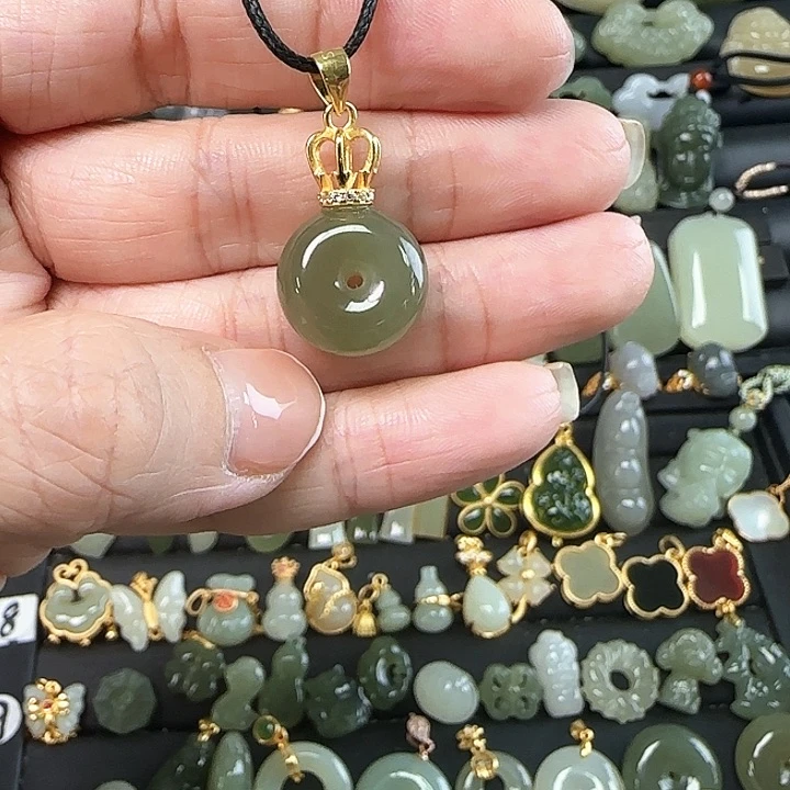 和田玉银S925镶嵌吊坠(不含链)