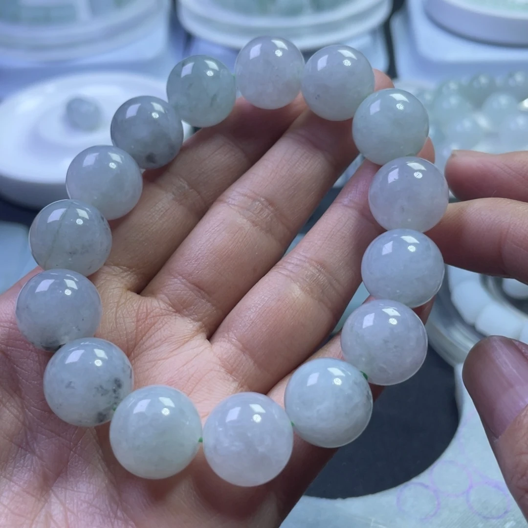 翡翠未镶嵌手链卡14+冰乌鸡圆珠