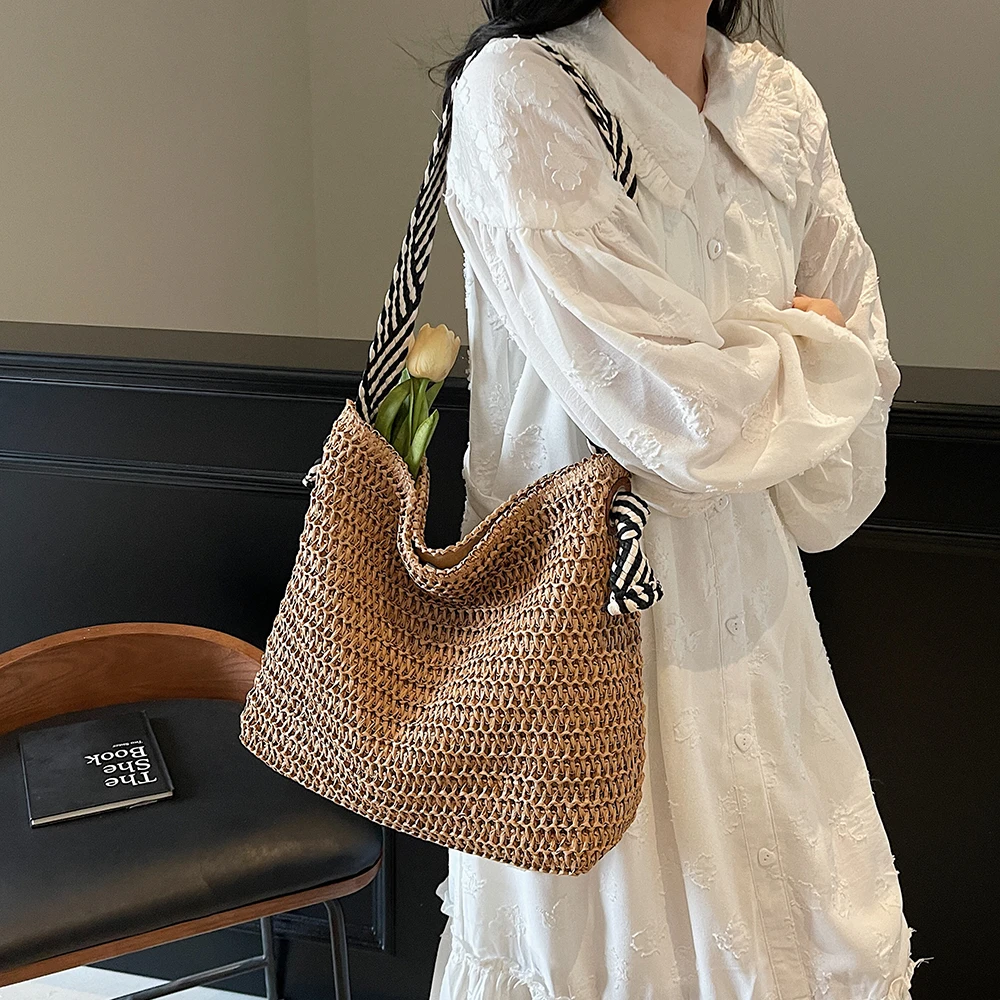 大容量草编包包女夏2025款海边度假编织包慵懒风单肩托特包