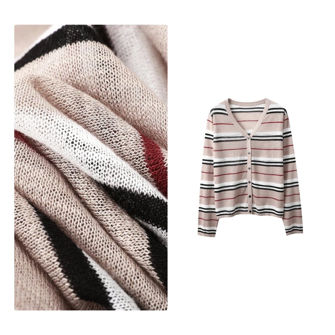 B 门店49&9！金渐层外套」琎口机织肌理感亲肤透气V领针织开衫T4710